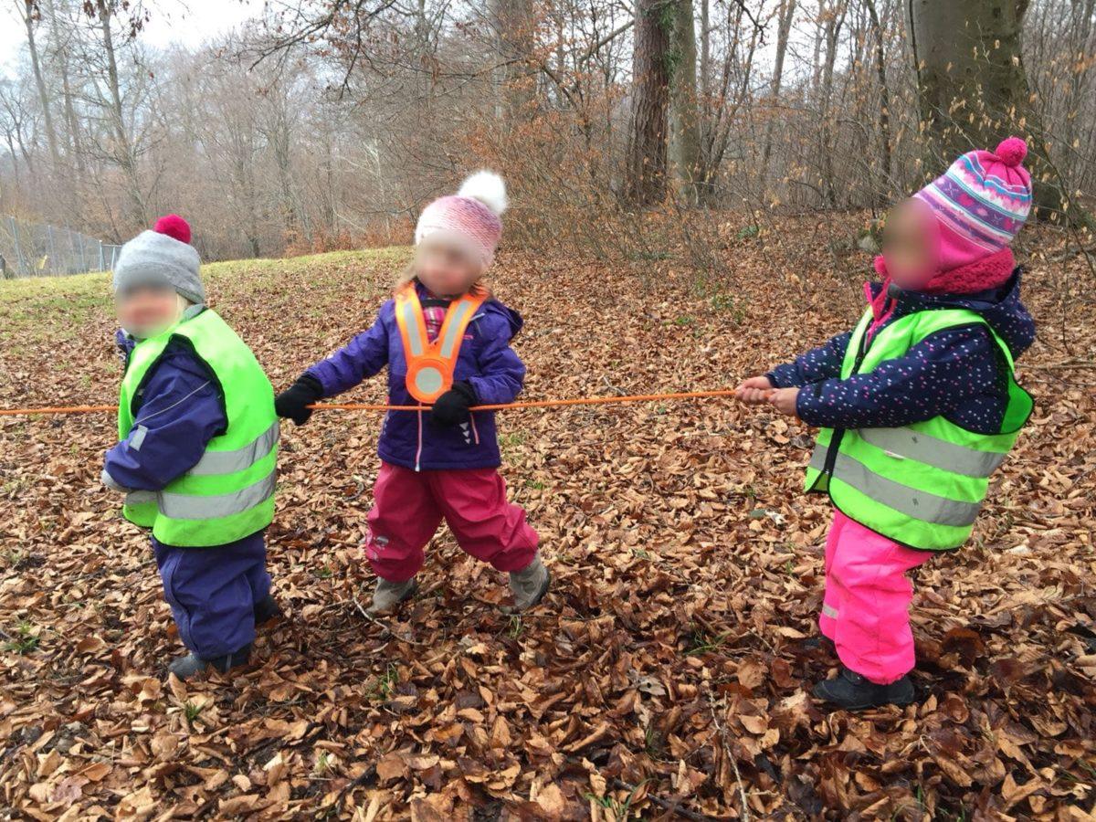 Seilspringen und Seilziehen im Wald