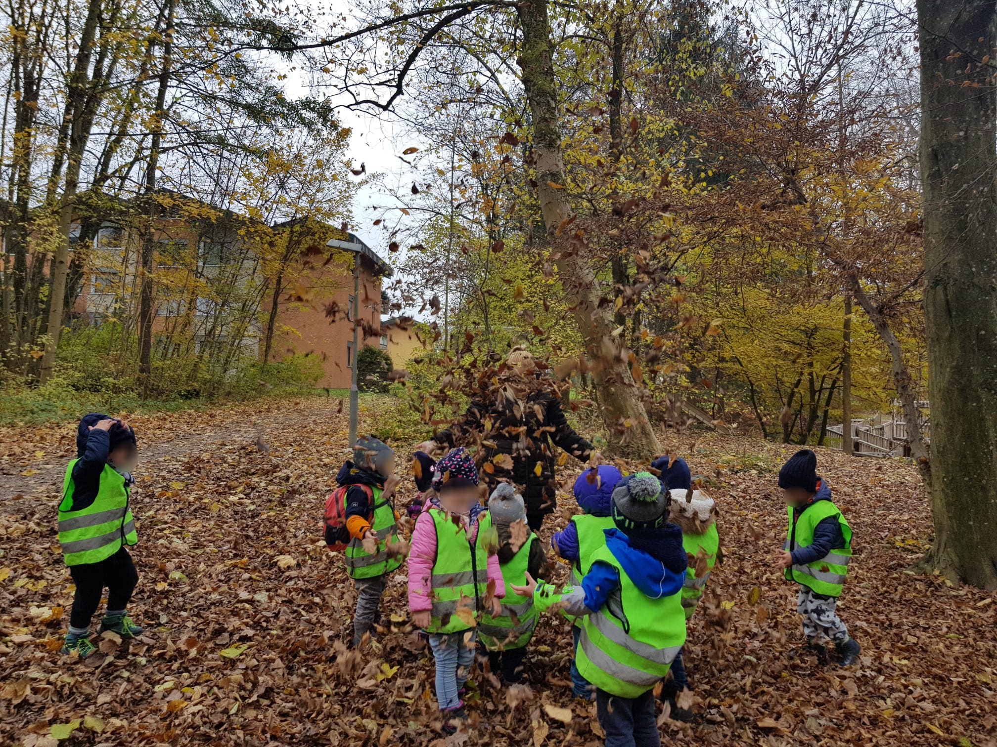 Herbst Blätter hochwerfen