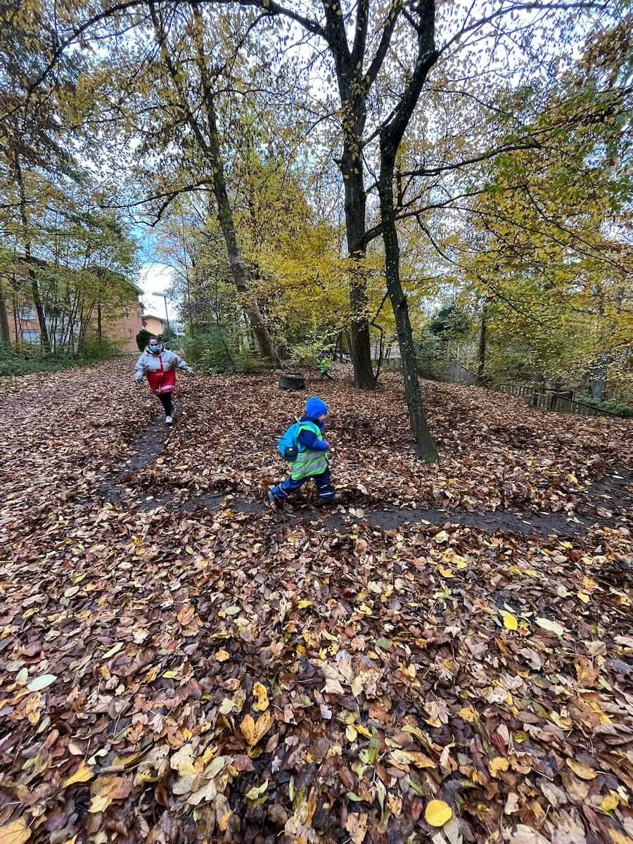 weg in herbstlaub machen kinderbetreuung kinderkrippe und waldkinderkrippe blueemli in zuerich witikon