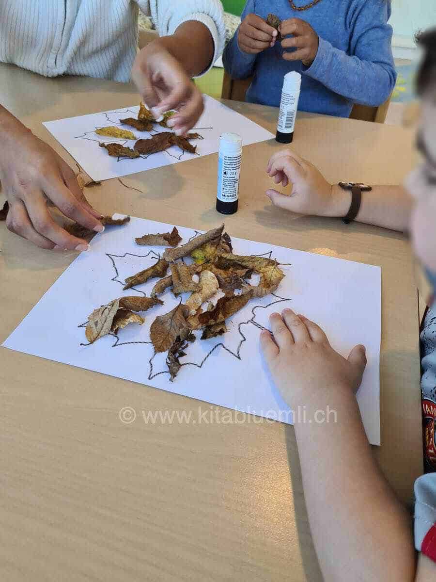 basteln mit herbstblaetter kinderbetreuung kinderkrippe und waldkinderkrippe blueemli in zuerich witikon